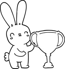 cute cartoon rabbit with sports trophy cup