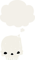cartoon spooky skull and thought bubble in retro style