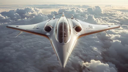Foto op Plexiglas A retro spaceship, blessed for interstellar journeys, merges past aviation dreams with futuristic aspirations © Pornarun