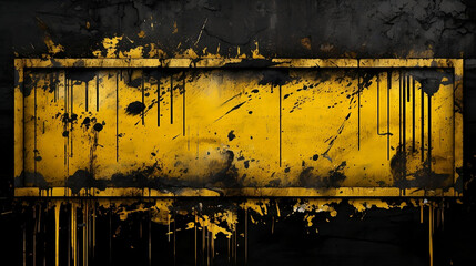 An old black frame and black stripes of paper on it, in the style of dark black and yellow, industrial themes, deconstructive, wallpaper