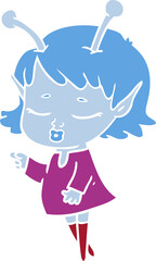 cute alien girl flat color style cartoon