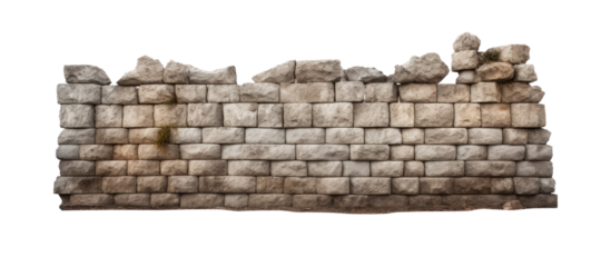 ancient stone wall, PNG, cutout, or clipping path.	
