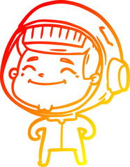 Obraz premium warm gradient line drawing happy cartoon astronaut