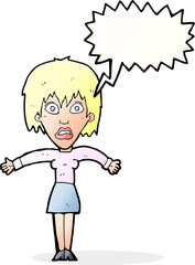 cartoon shocked woman with speech bubble