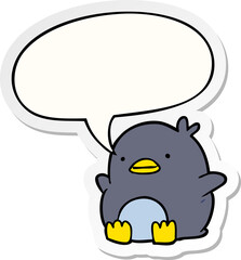 cute cartoon penguin and speech bubble sticker