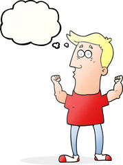 thought bubble cartoon surprised man flexing biceps