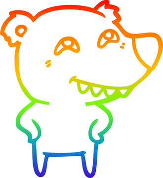 recommend clip art: rainbow gradient line drawing cartoon bear showing teeth