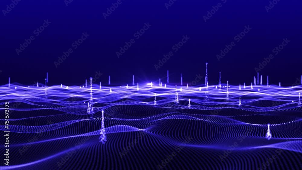 Aufkleber animated particle wave. futuristic pattern of dots on a dark background. big data digital code. tech