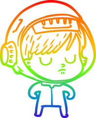 rainbow gradient line drawing cartoon astronaut woman