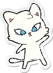 distressed sticker of a cute cartoon cat
