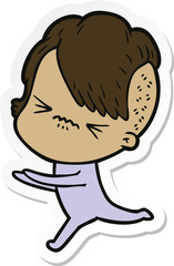 sticker of a cartoon annoyed hipster girl