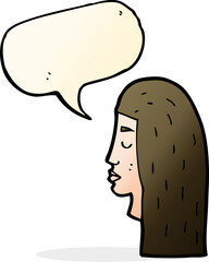 cartoon female face profile with speech bubble