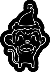 shouting cartoon icon of a monkey wearing santa hat