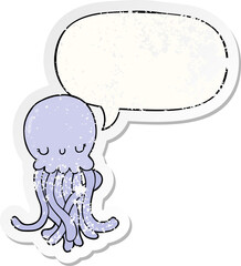 cute cartoon jellyfish and speech bubble distressed sticker