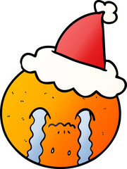 gradient cartoon of a orange wearing santa hat