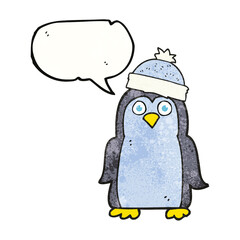 speech bubble textured cartoon penguin