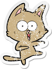 distressed sticker of a funny cartoon cat