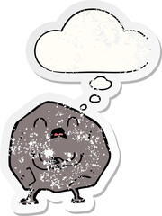 cartoon rock and thought bubble as a distressed worn sticker