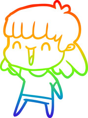 rainbow gradient line drawing cartoon happy girl