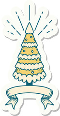 sticker of tattoo style snow covered pine tree