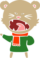 angry flat color style cartoon bear