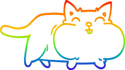 rainbow gradient line drawing cartoon fat cat