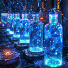 powerful energy drink potion in a high-tech lab, using ice-cold algorithms to fuel the fight against digital threats