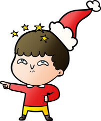gradient cartoon of a amazed boy wearing santa hat