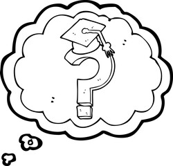 thought bubble cartoon graduation cap on question mark