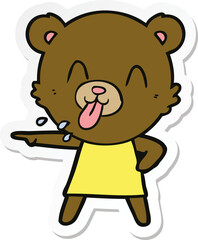 sticker of a rude cartoon bear pointing