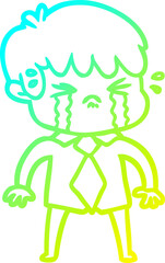 cold gradient line drawing cartoon boy crying