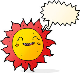 cartoon happy sun with speech bubble
