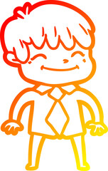 warm gradient line drawing cartoon happy boy