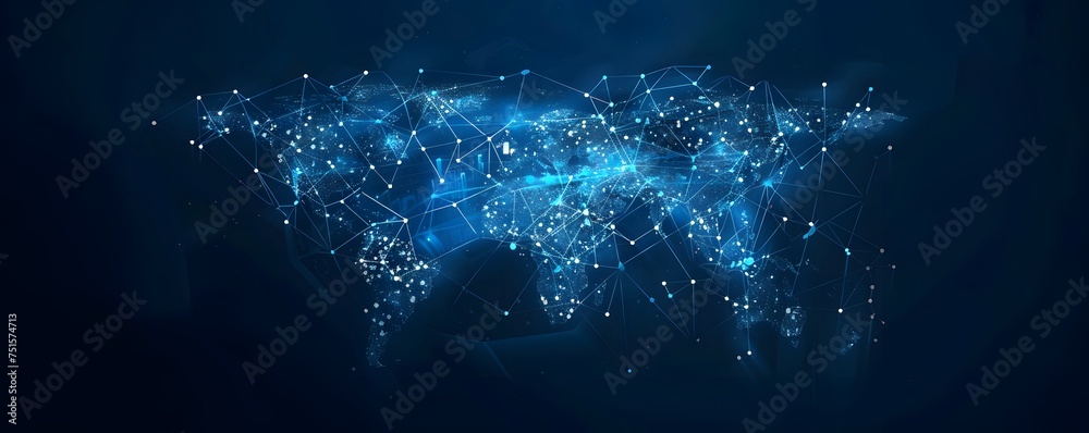 Poster abstract digital world map, concept of global networks and connectivity, information exchange and te