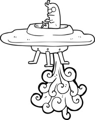 black and white cartoon flying saucer