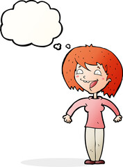 cartoon excited woman with thought bubble