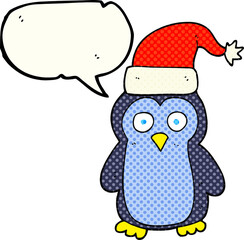 comic book speech bubble cartoon christmas penguin