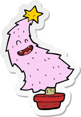 sticker of a cartoon dancing christmas tree