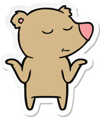 sticker of a happy cartoon bear shrugging shoulders