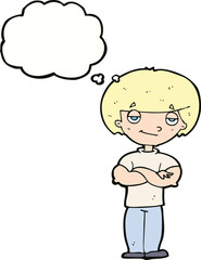 Obraz premium cartoon smug looking man with thought bubble