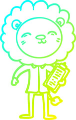 cold gradient line drawing cartoon lion in business clothes