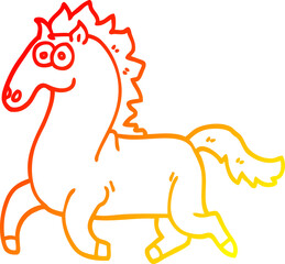 warm gradient line drawing cartoon running horse