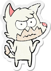 Obraz na płótnie Canvas distressed sticker of a cartoon annoyed fox