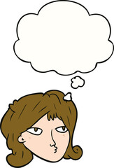 cartoon woman and thought bubble
