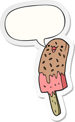 cute cartoon happy ice lolly and speech bubble sticker