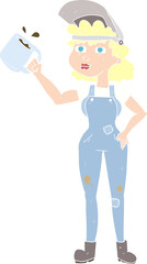 flat color illustration of a cartoon woman in dungarees