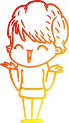 warm gradient line drawing cartoon laughing woman