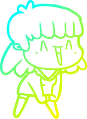 cold gradient line drawing cartoon woman