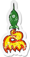 retro distressed sticker of a cartoon space rocket