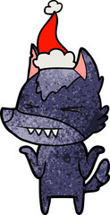 angry wolf textured cartoon of a wearing santa hat